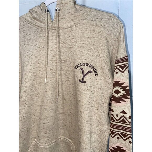 Yellowstone TV Series Women's Aztec Print Hooded Sweatshirt LARGE Tan Dutton NWT - Picture 4 of 10